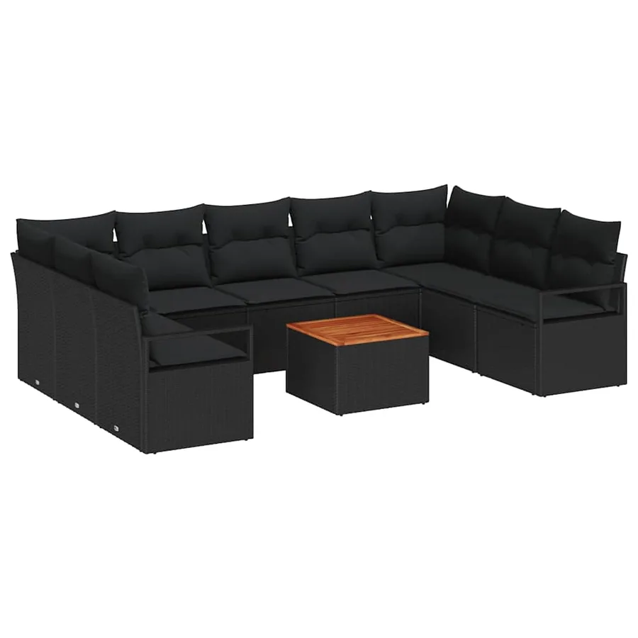 Ensemble de canapé de jardin avec coussin 10 pcs Noir polyrotin - 2