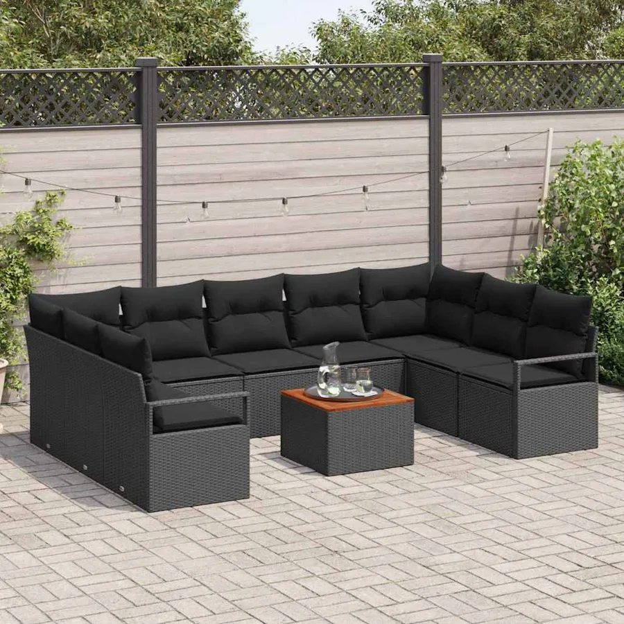Ensemble de canapé de jardin avec coussin 10 pcs Noir polyrotin - 3