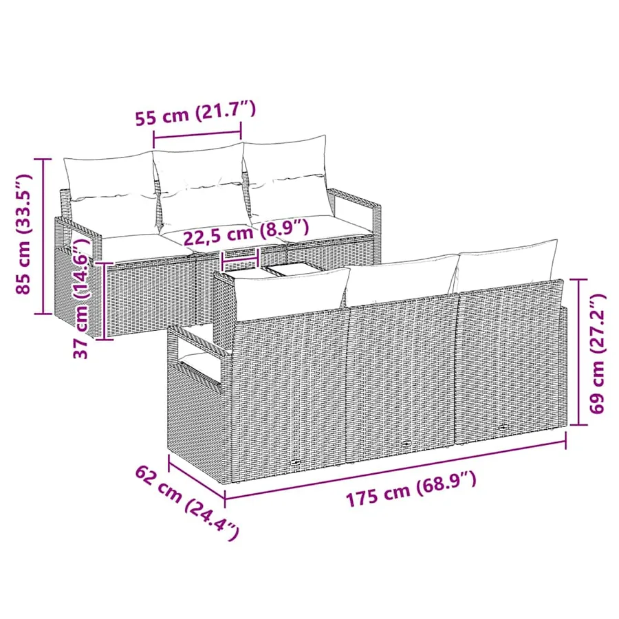 Ensemble de Canapés avec coussin 7 pcs Noir polyrotin - 6