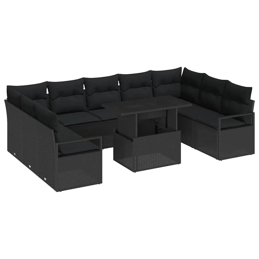 Ensemble de canapé de jardin avec coussin 10 pcs Noir polyrotin - 2