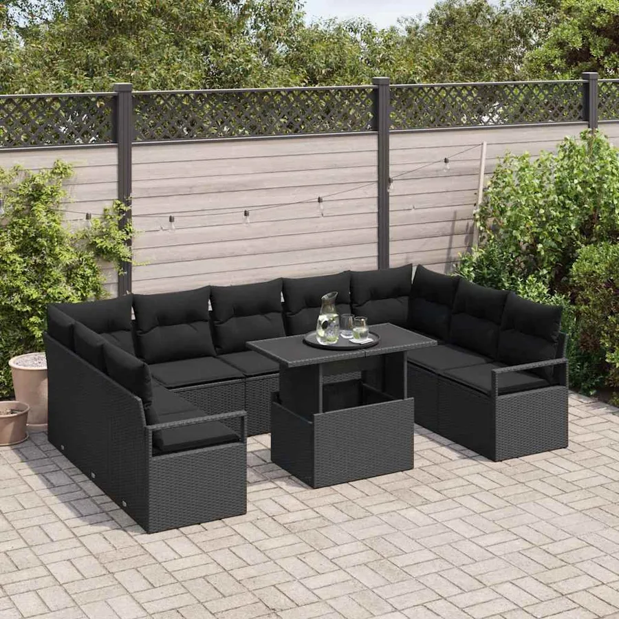 Ensemble de canapé de jardin avec coussin 10 pcs Noir polyrotin - 3