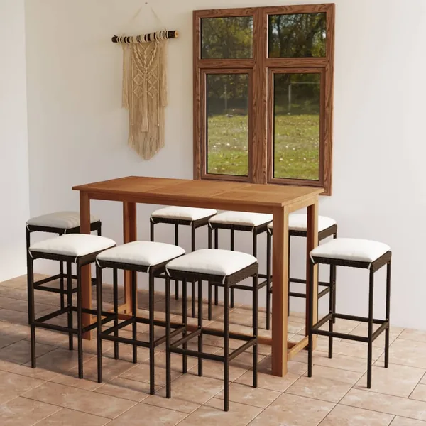 Ensemble de bar de jardin avec coussins 9 pcs Noir