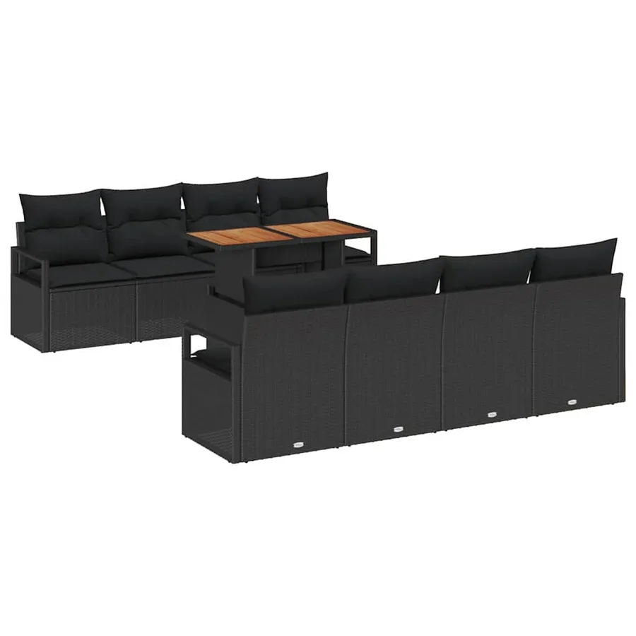 Ensemble de canapé de jardin avec coussin 9 pcs Noir et Marron - 2