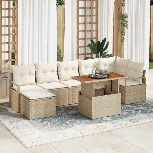Ensemble de canapé de jardin 8 pcs Beige et crème