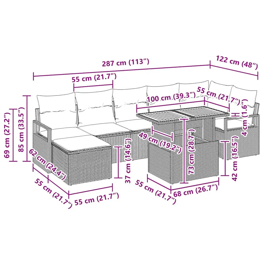 Ensemble de canapé de jardin 8 pcs Beige et crème - 12