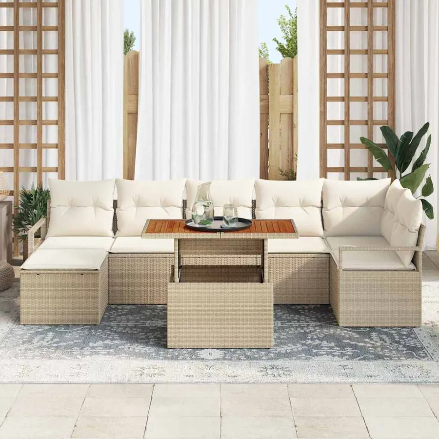 Ensemble de canapé de jardin 8 pcs Beige et crème - 3