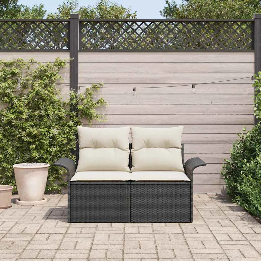 Canapé de jardin avec coussin Noir 141 x 62 x 69 cm polyrotin - 3