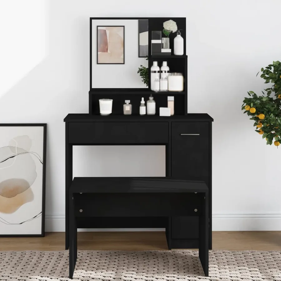 Coiffeuse avec miroir noir 86,5x35x136 cm - 3