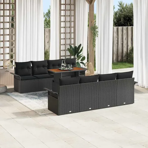 Ensemble de canapé de jardin avec coussin 7 pcs Noir polyrotin