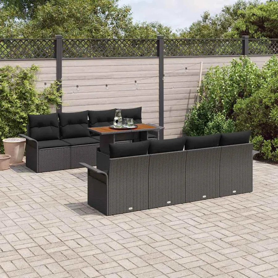 Ensemble de canapé de jardin avec coussin 7 pcs Noir polyrotin - 3