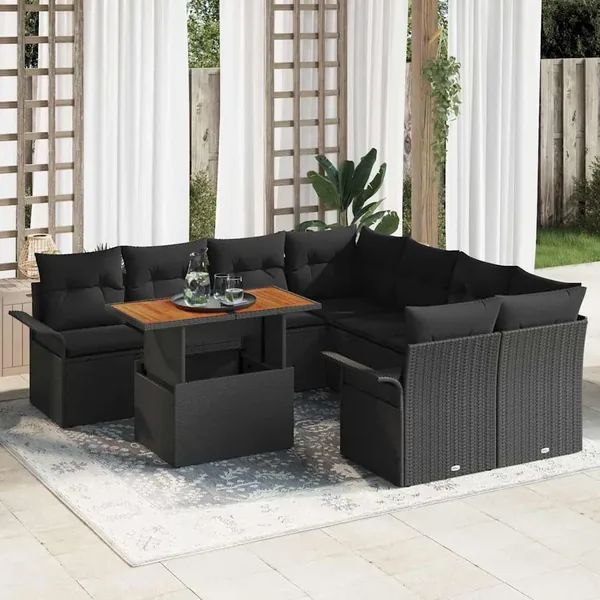 Ensemble de canapé de jardin avec coussin Noir