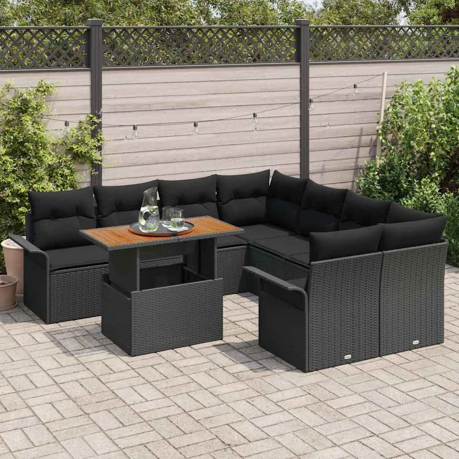 Ensemble de canapé de jardin avec coussin Noir - 3