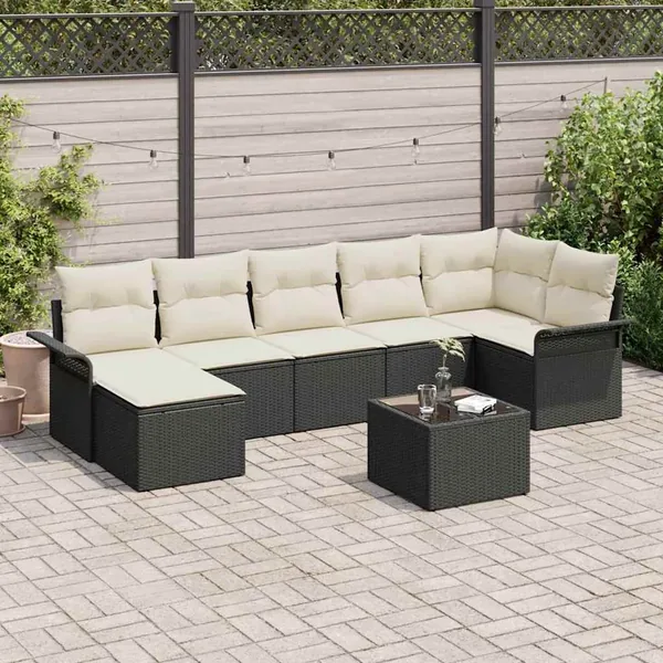 Ensemble de canapé de jardin avec stockage 8 pcs Noir polyrotin