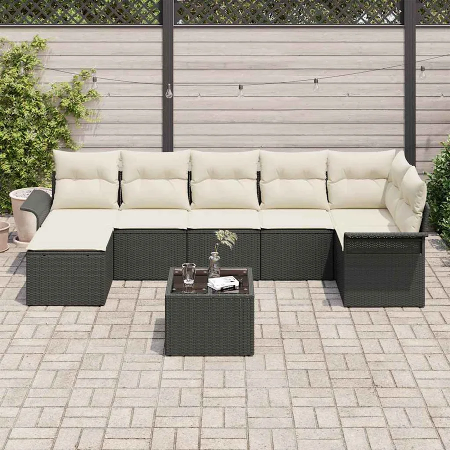 Ensemble de canapé de jardin avec stockage 8 pcs Noir polyrotin - 3