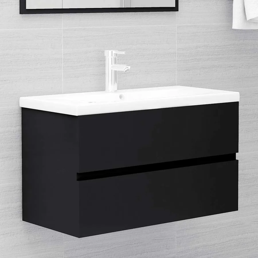Ensemble de meubles salle de bain 2 pcs noir bois d'ingénierie - 10