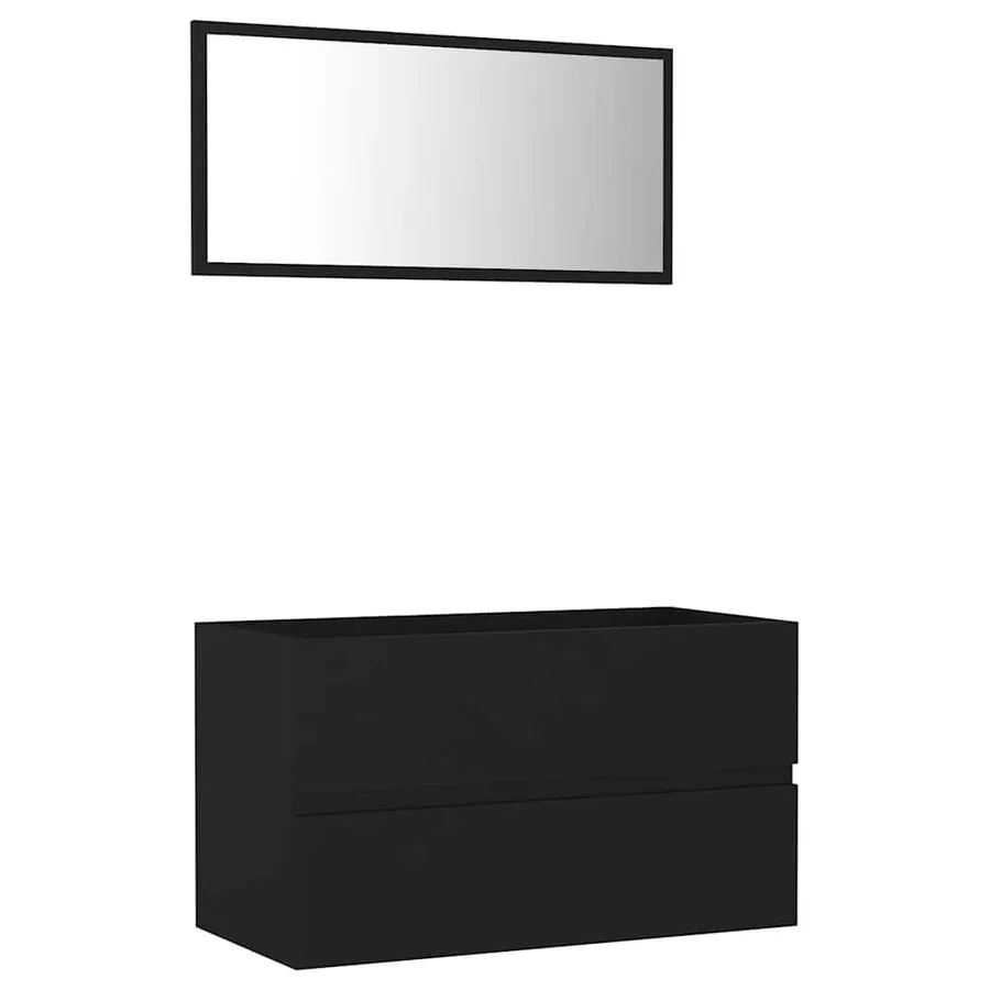 Ensemble de meubles salle de bain 2 pcs noir bois d'ingénierie - 2