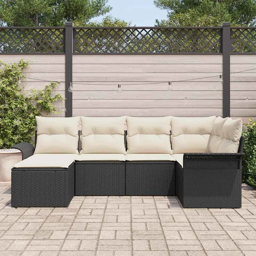 Ensemble de canapé de jardin avec stockage 6 pcs Noir polyrotin - 3