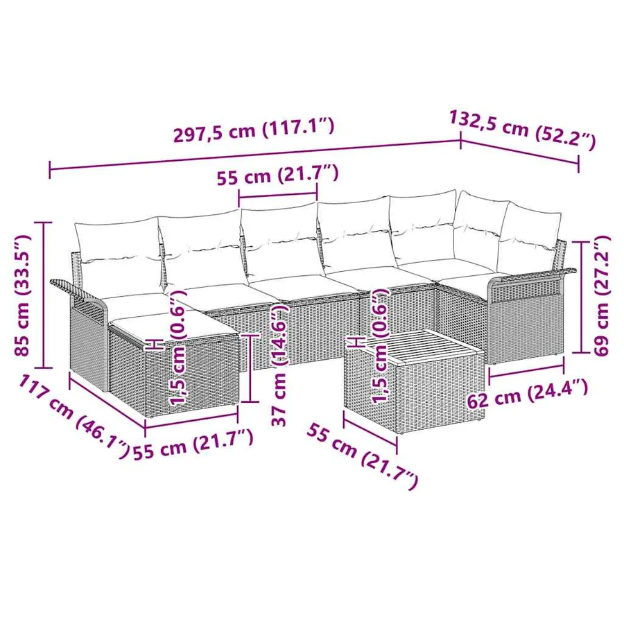 Ensemble de canapé de jardin 8 pcs Noir et Crème polyrotin - 15