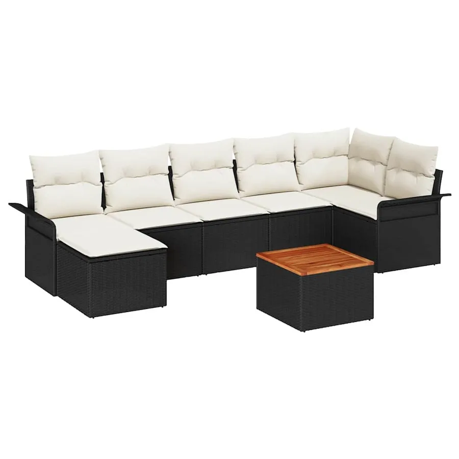 Ensemble de canapé de jardin 8 pcs Noir et Crème polyrotin - 2