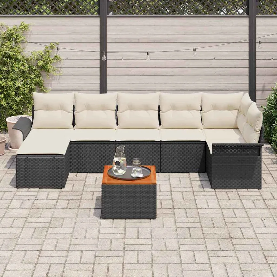 Ensemble de canapé de jardin 8 pcs Noir et Crème polyrotin - 3