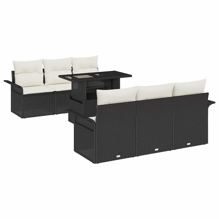 Ensemble de canapé de jardin avec coussin 7 pcs Noir Poly rotin - 2