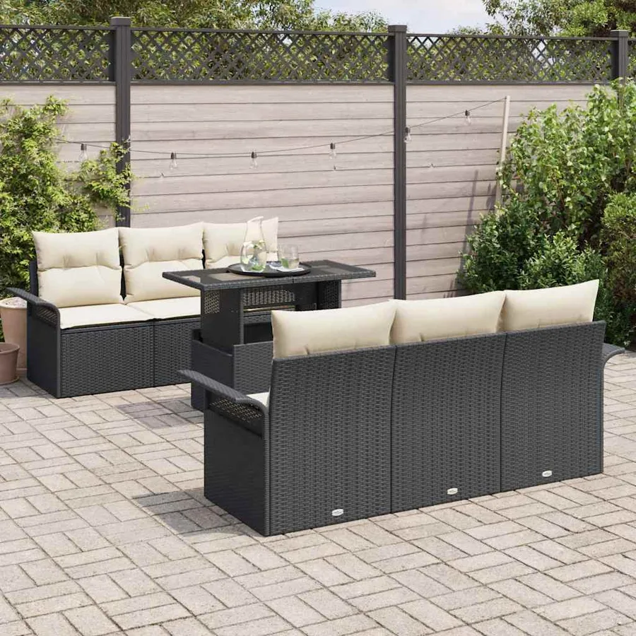 Ensemble de canapé de jardin avec coussin 7 pcs Noir Poly rotin - 3