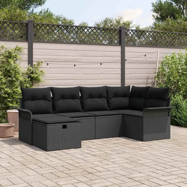 Ensemble de canapé de jardin avec coussin 6 pcs Noir polyrotin