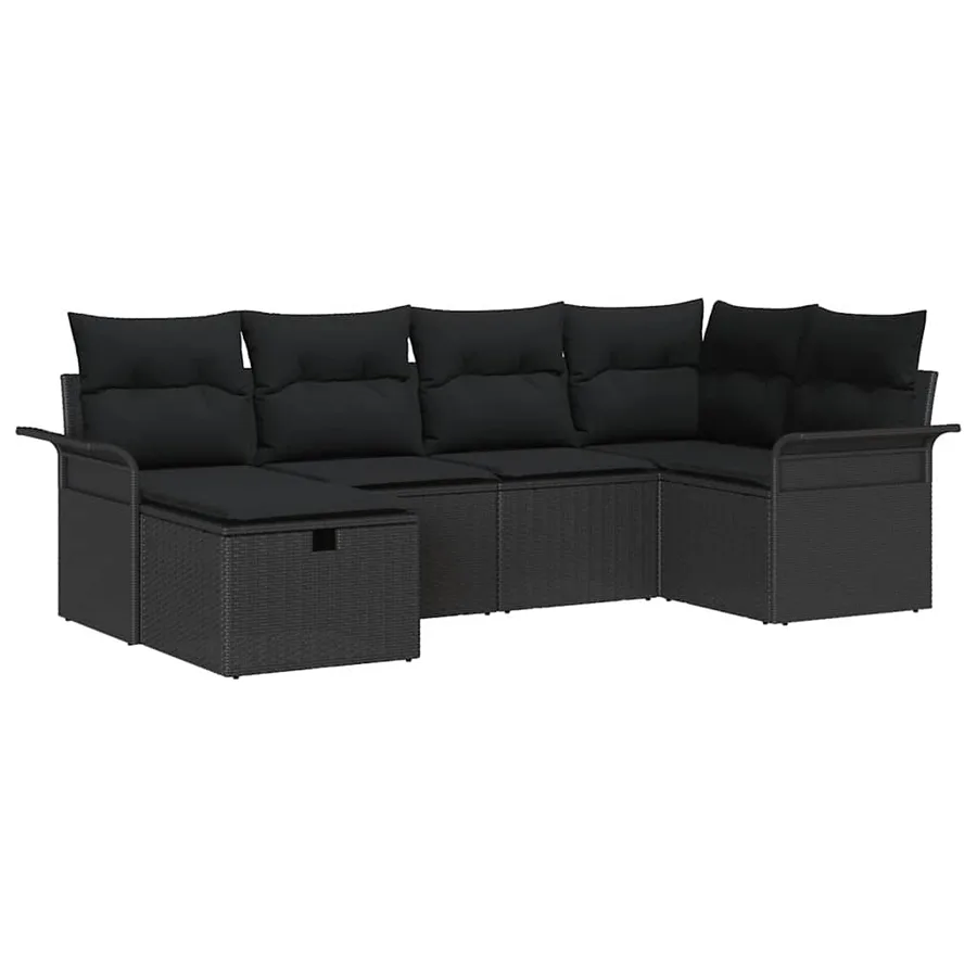 Ensemble de canapé de jardin avec coussin 6 pcs Noir polyrotin - 2
