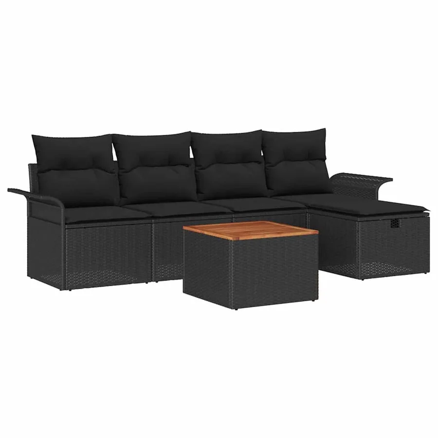 Ensemble de canapé de jardin avec coussin 6 pcs Noir polyrotin - 2