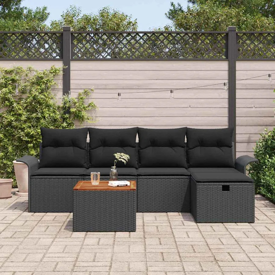 Ensemble de canapé de jardin avec coussin 6 pcs Noir polyrotin - 3