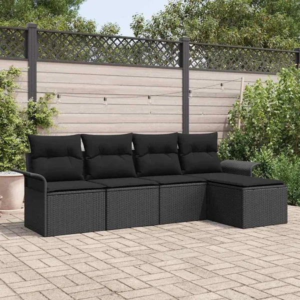 Canapé d’extérieur avec coussin 5 pcs Noir polyrotin
