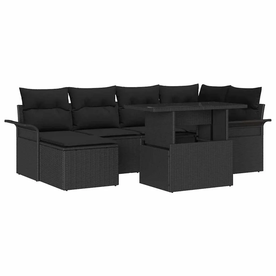 Ensemble de canapé de jardin avec coussin 7 pcs Noir Poly rotin - 2