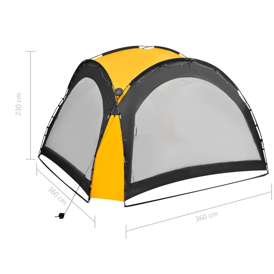 Tente de réception avec LED et 4 parois 3,6x3,6x2,3 m Jaune - 10