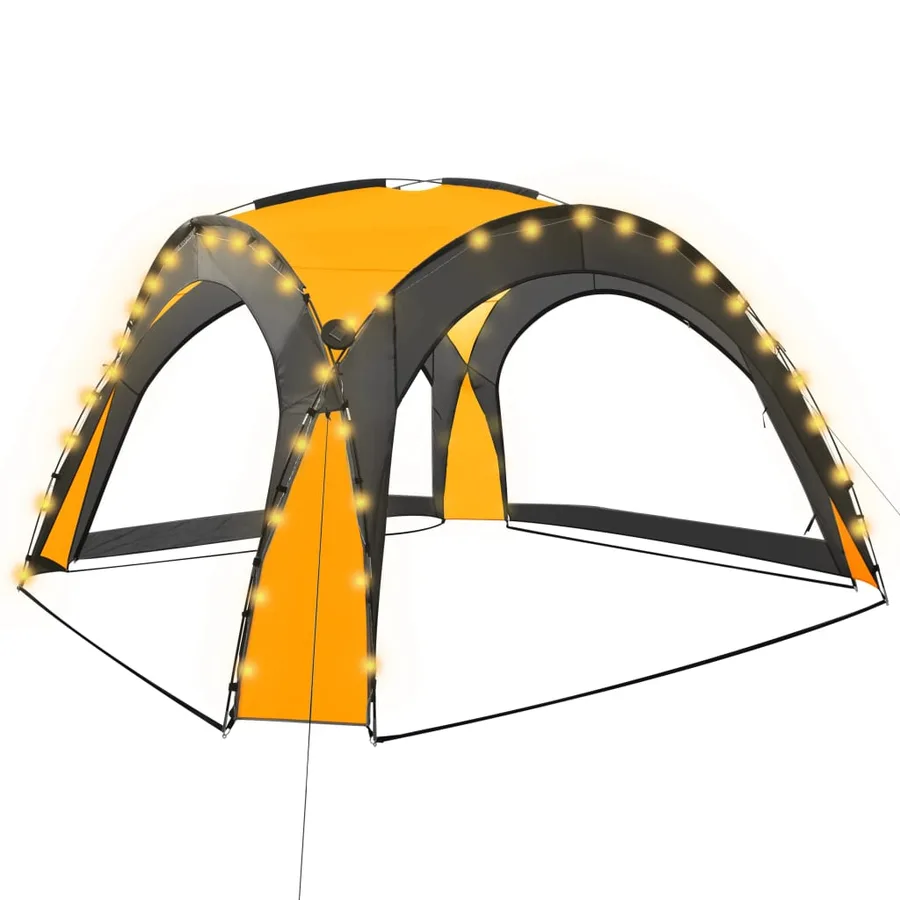 Tente de réception avec LED et 4 parois 3,6x3,6x2,3 m Jaune - 2
