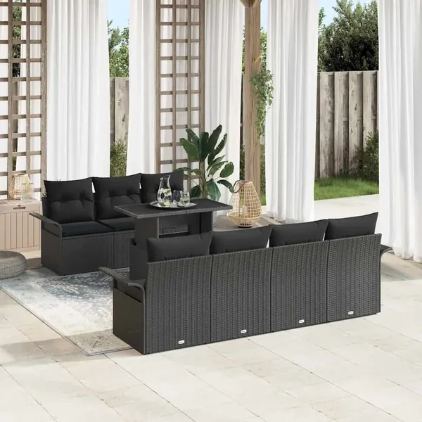 Ensemble de canapé de jardin avec coussin 8 pcs Noir polyrotin