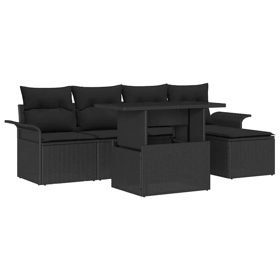 Ensemble de canapé de jardin avec coussin 6 pcs Noir polyrotin - 2