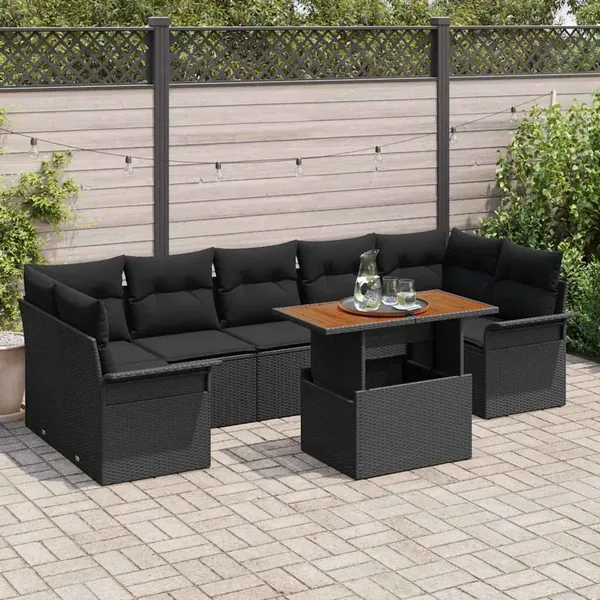 Ensemble de canapé de jardin avec coussin 8 pcs Noir