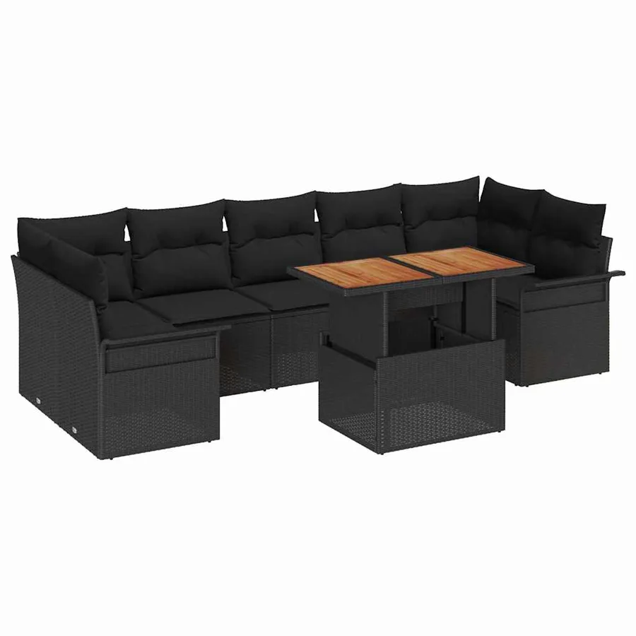 Ensemble de canapé de jardin avec coussin 8 pcs Noir - 2