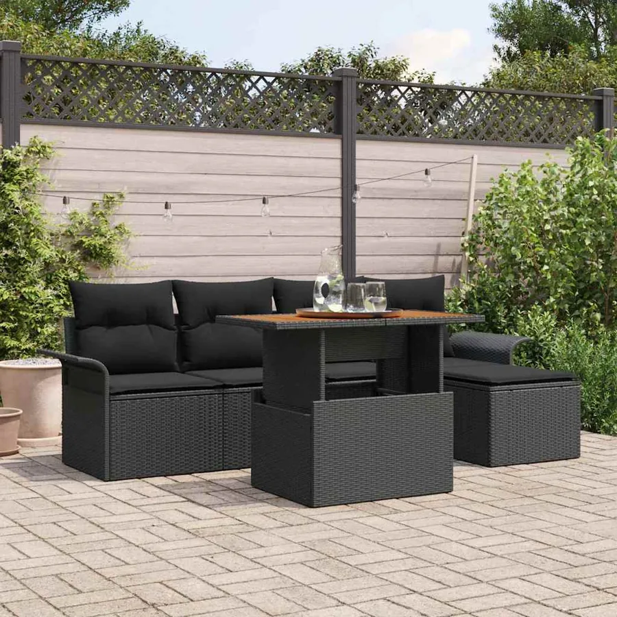 Ensemble de canapé de jardin avec coussin 6 pcs Noir