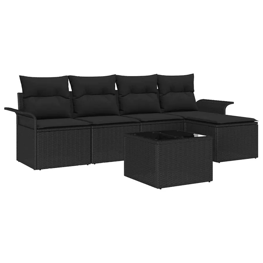 Ensemble de canapé de jardin avec coussin 6 pcs Noir polyrotin - 2