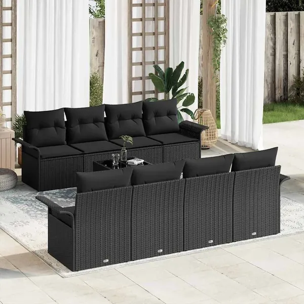 Ensemble de canapé de jardin avec coussin 9 pcs Noir polyrotin