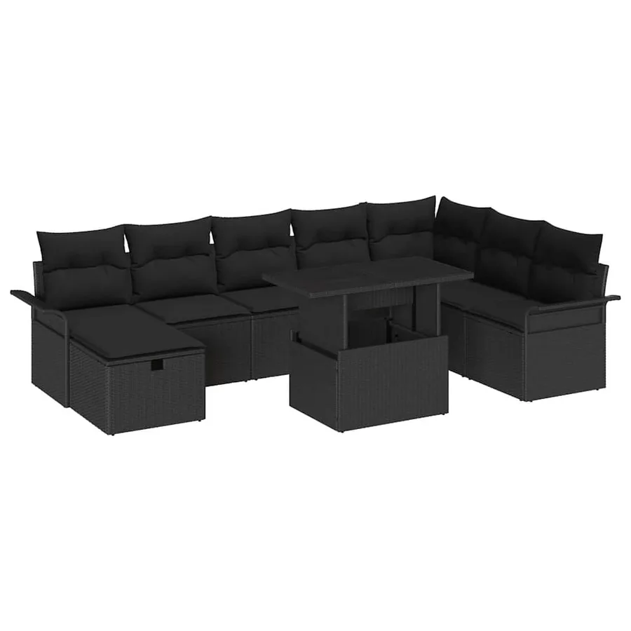 Ensemble de canapé de jardin avec coussin 9 pcs Noir Poly rotin - 2