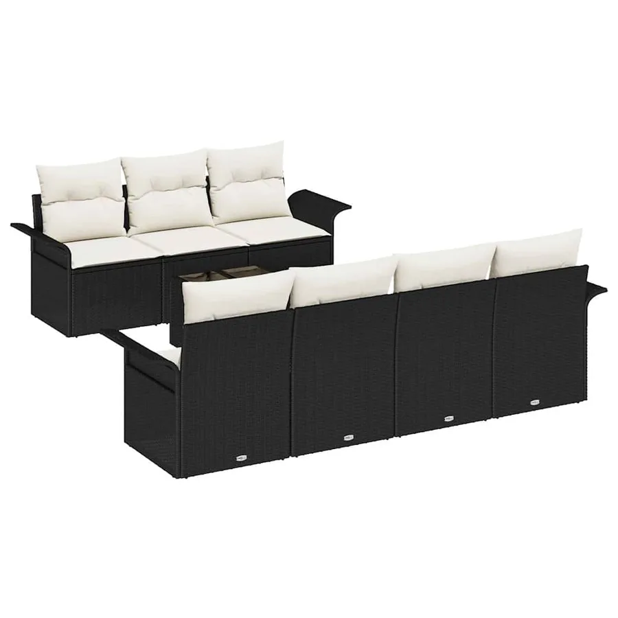 Ensemble de canapé de jardin 8 pcs Noir et Crème polyrotin - 2