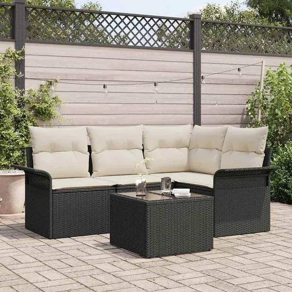 Ensemble de canapé de jardin avec stockage 5 pcs Noir polyrotin