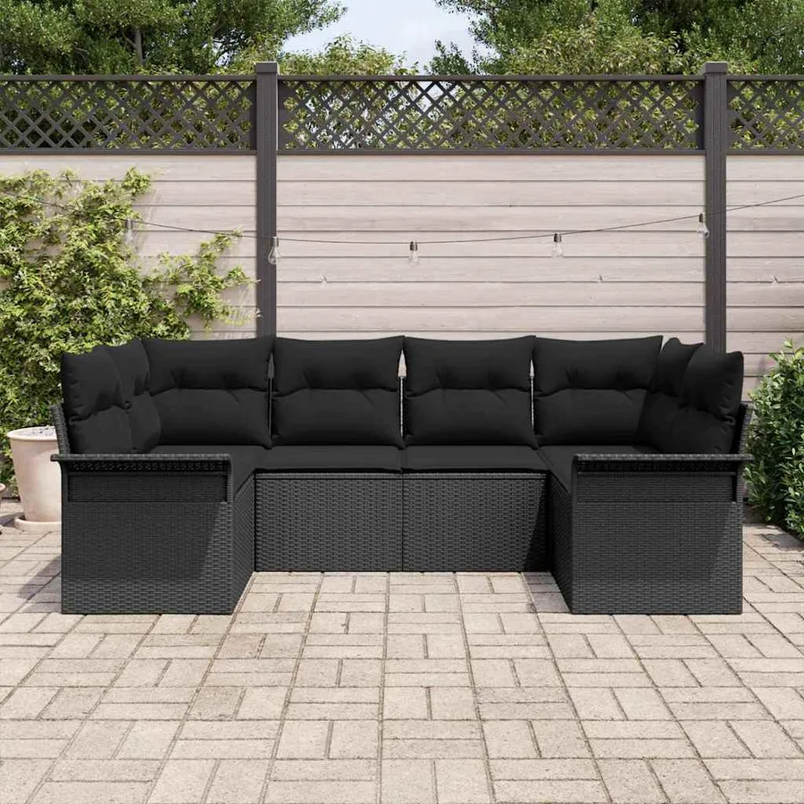 Ensemble de canapé de jardin 6 pcs Noir Poly rotin - 3