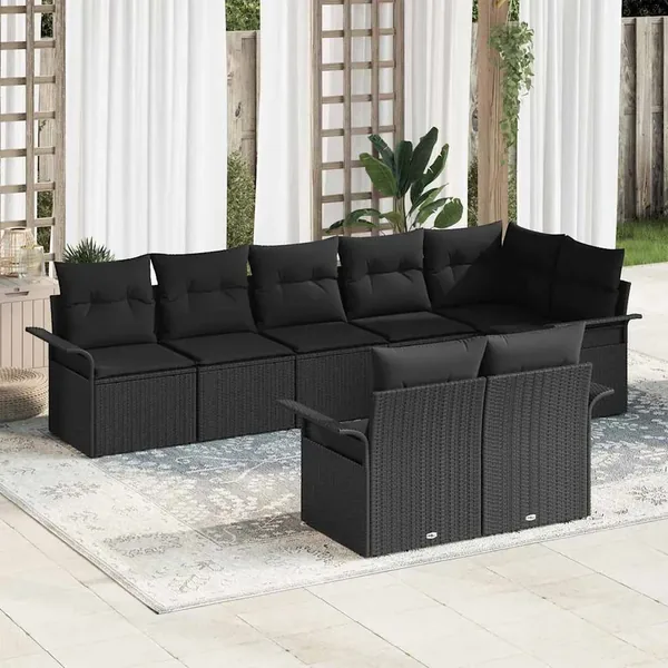 Ensemble de canapé de jardin avec stockage 8 pcs Noir polyrotin