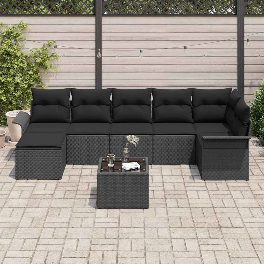 Ensemble de canapé de jardin avec stockage 8 pcs Noir polyrotin - 3