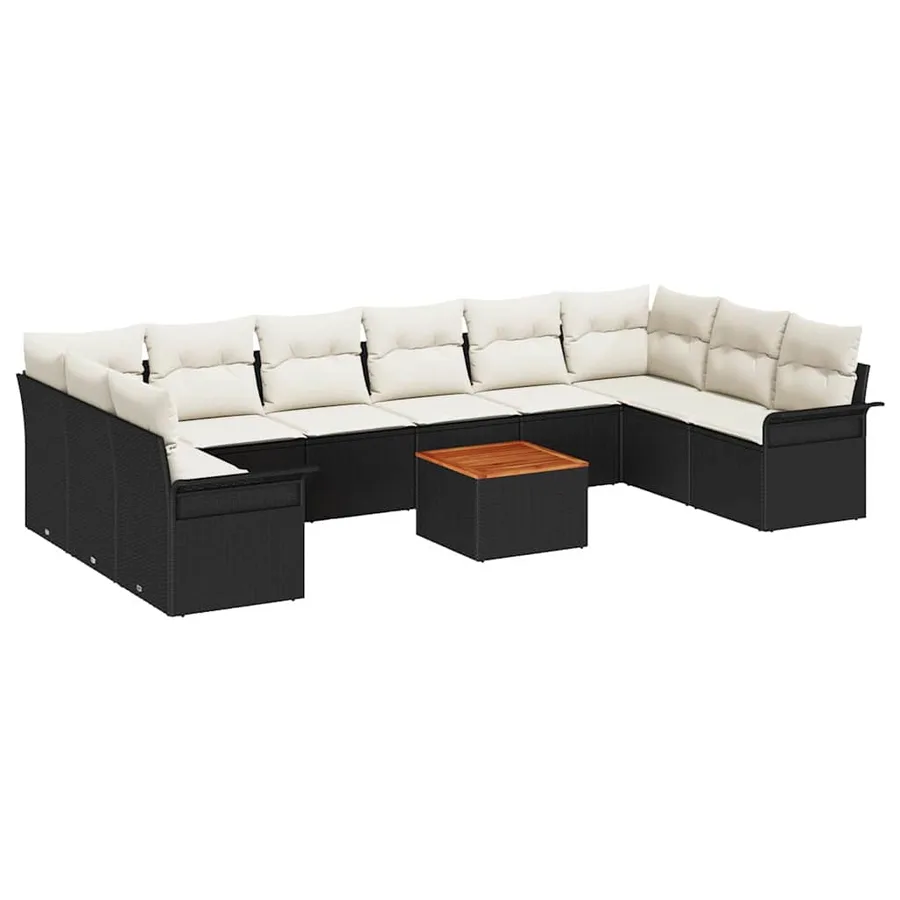 Ensemble de canapé de jardin 11 pcs Noir et Crème polyrotin - 2