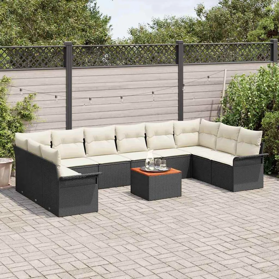 Ensemble de canapé de jardin 11 pcs Noir et Crème polyrotin - 3