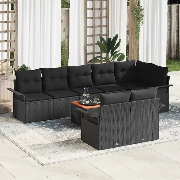 Ensemble de canapé de jardin avec coussin 9 pcs Noir polyrotin
